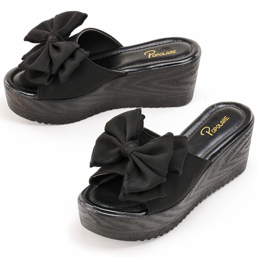 POPOLARE リボンモチーフ厚底ウェッジサンダル C0402