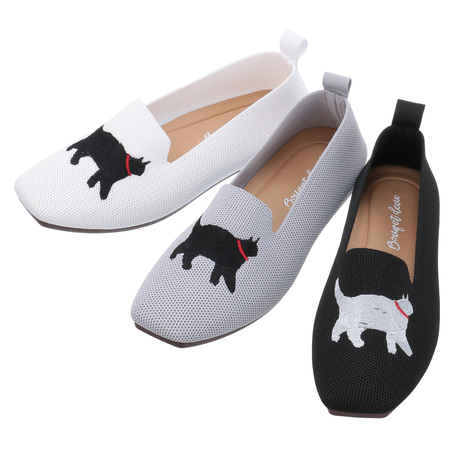 【好評ネコモチーフシューズ】 猫刺繍ニットシューズ