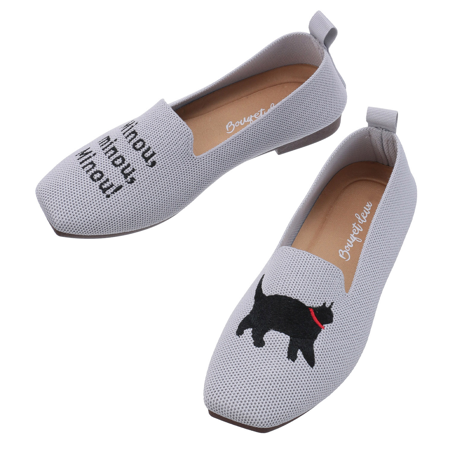 【好評ネコモチーフシューズ】 猫刺繍ニットシューズ