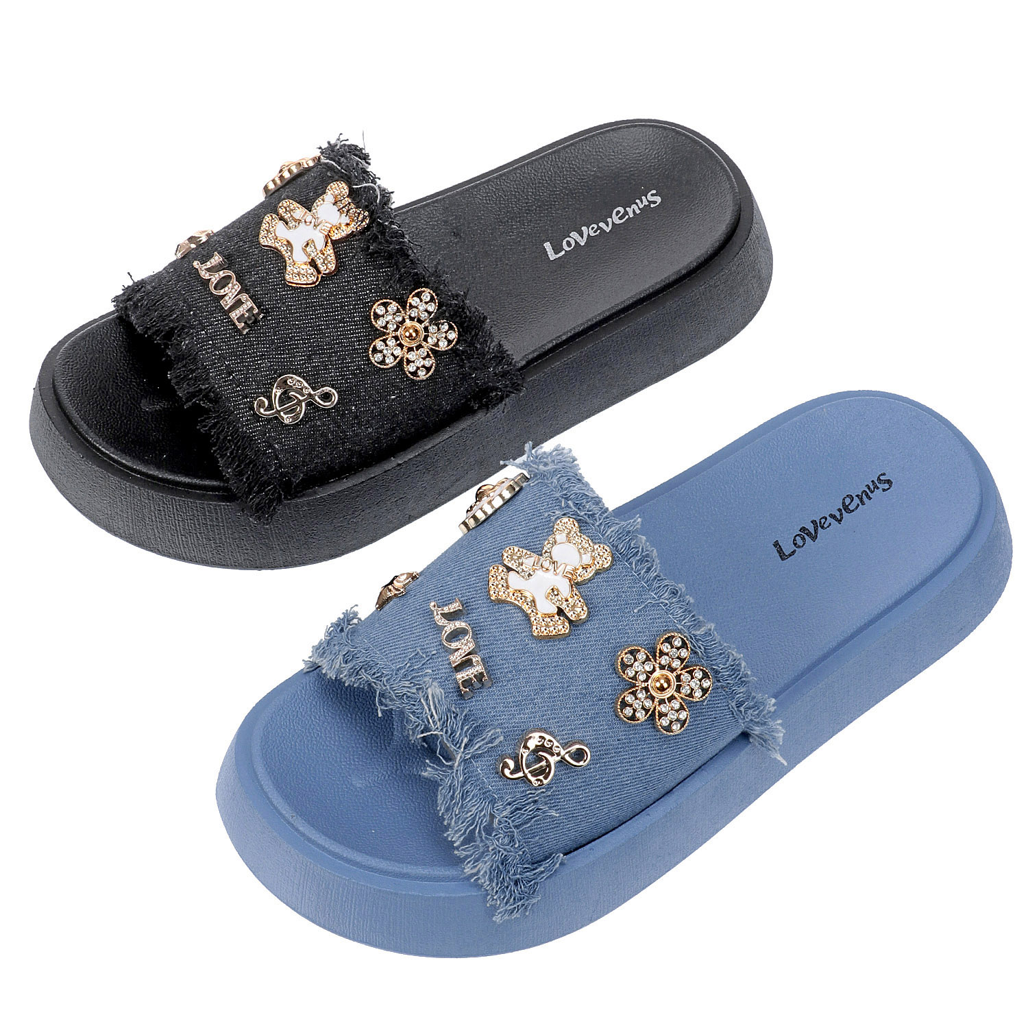 LOVE VENUS デコレーションデニムサンダル - 画像1