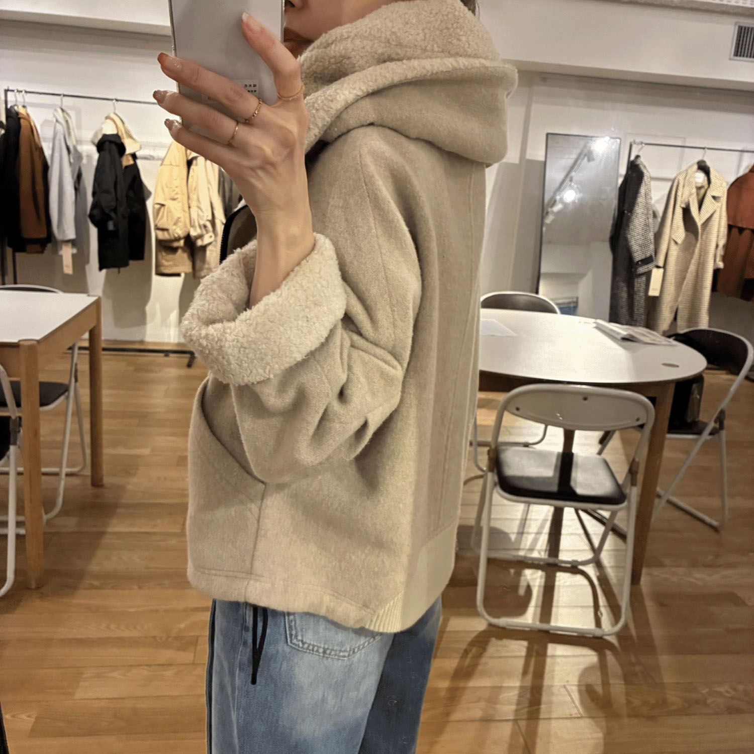 ハルズアミ ボアフードショートコート - 画像11