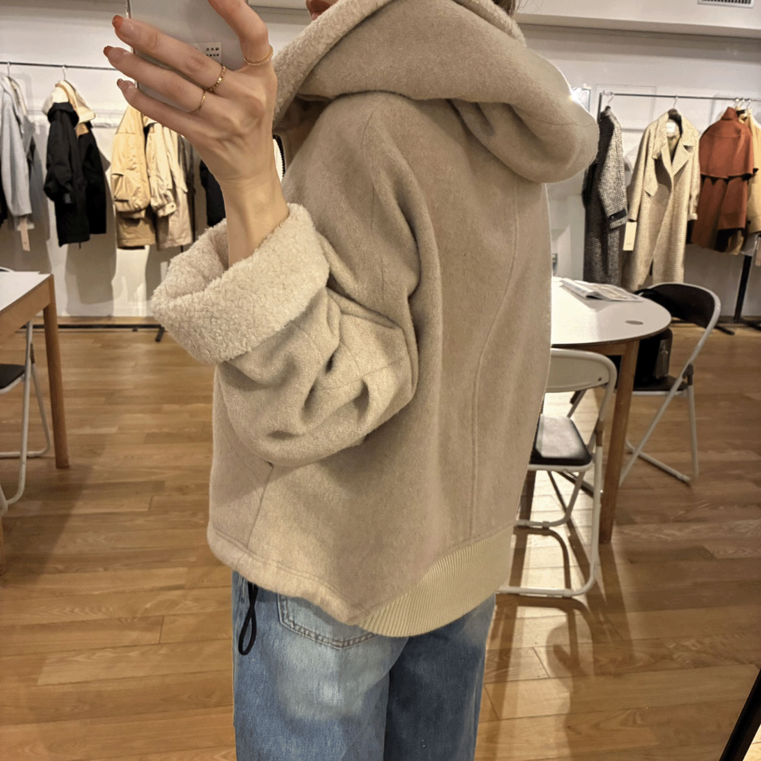 ハルズアミ ボアフードショートコート - 画像14