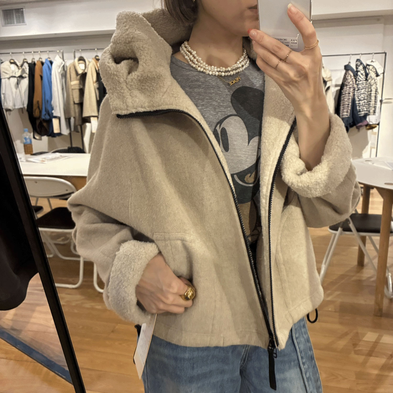 ハルズアミ ボアフードショートコート - 画像9