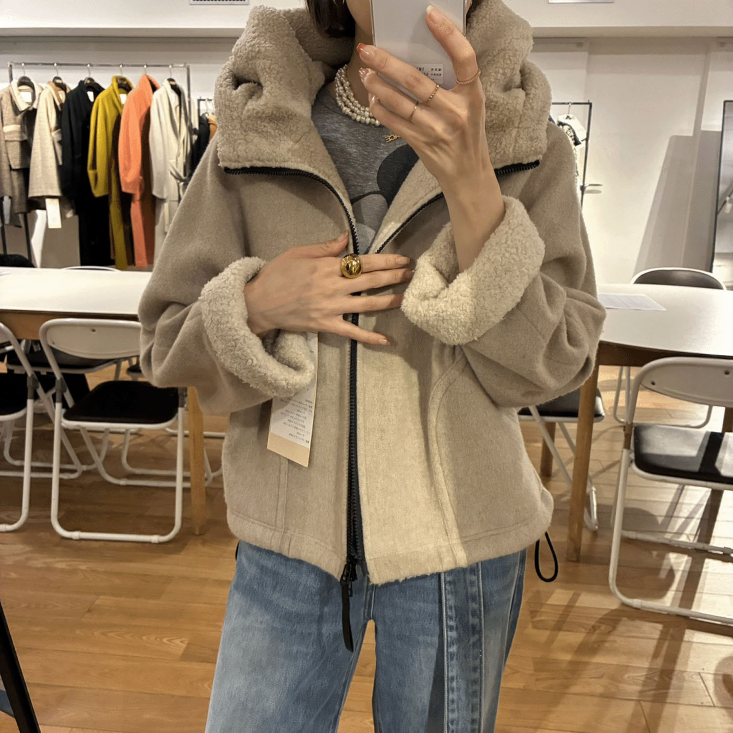 ハルズアミ ボアフードショートコート - 画像10