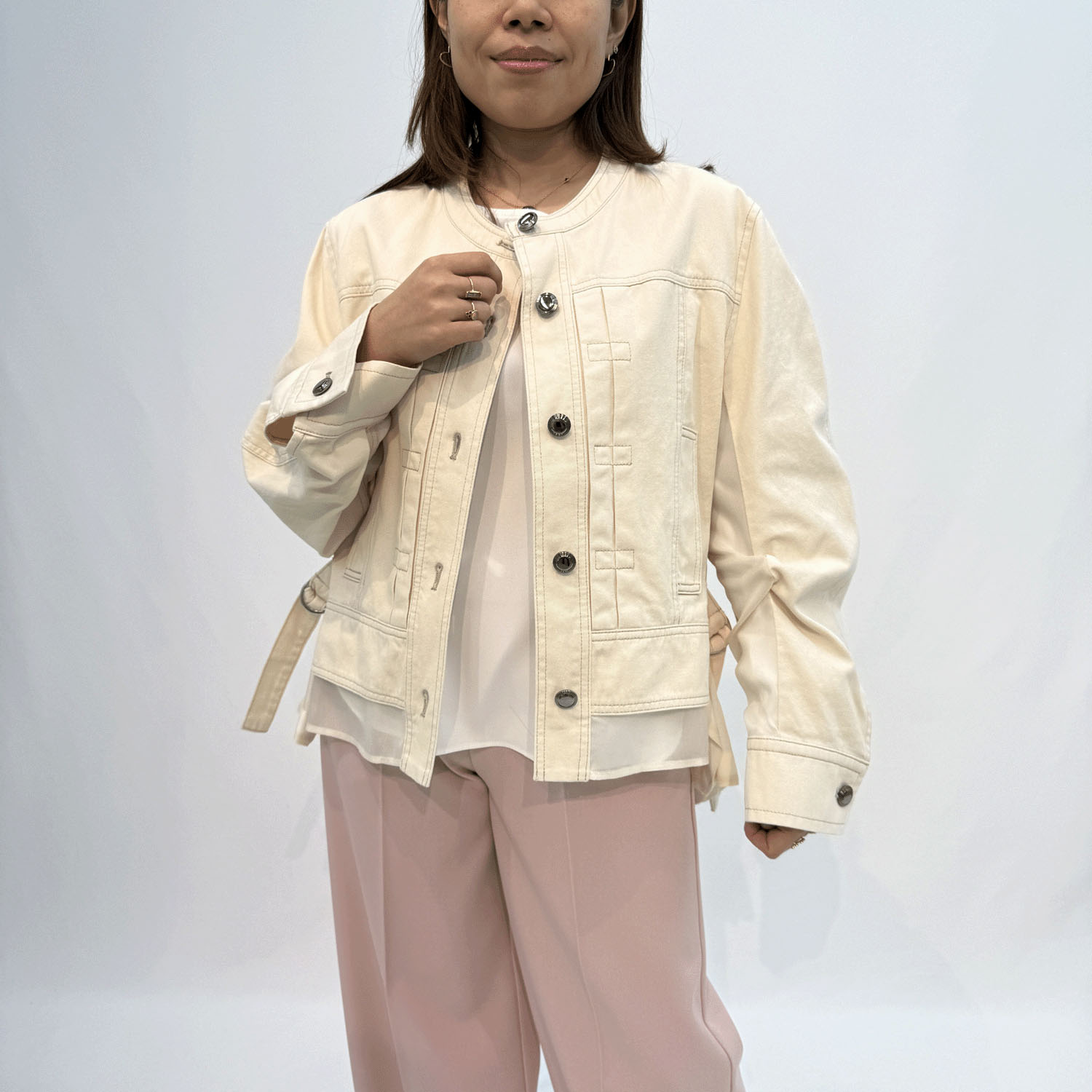 ハルズアミ ノーカラーデニムジャケット - 画像1