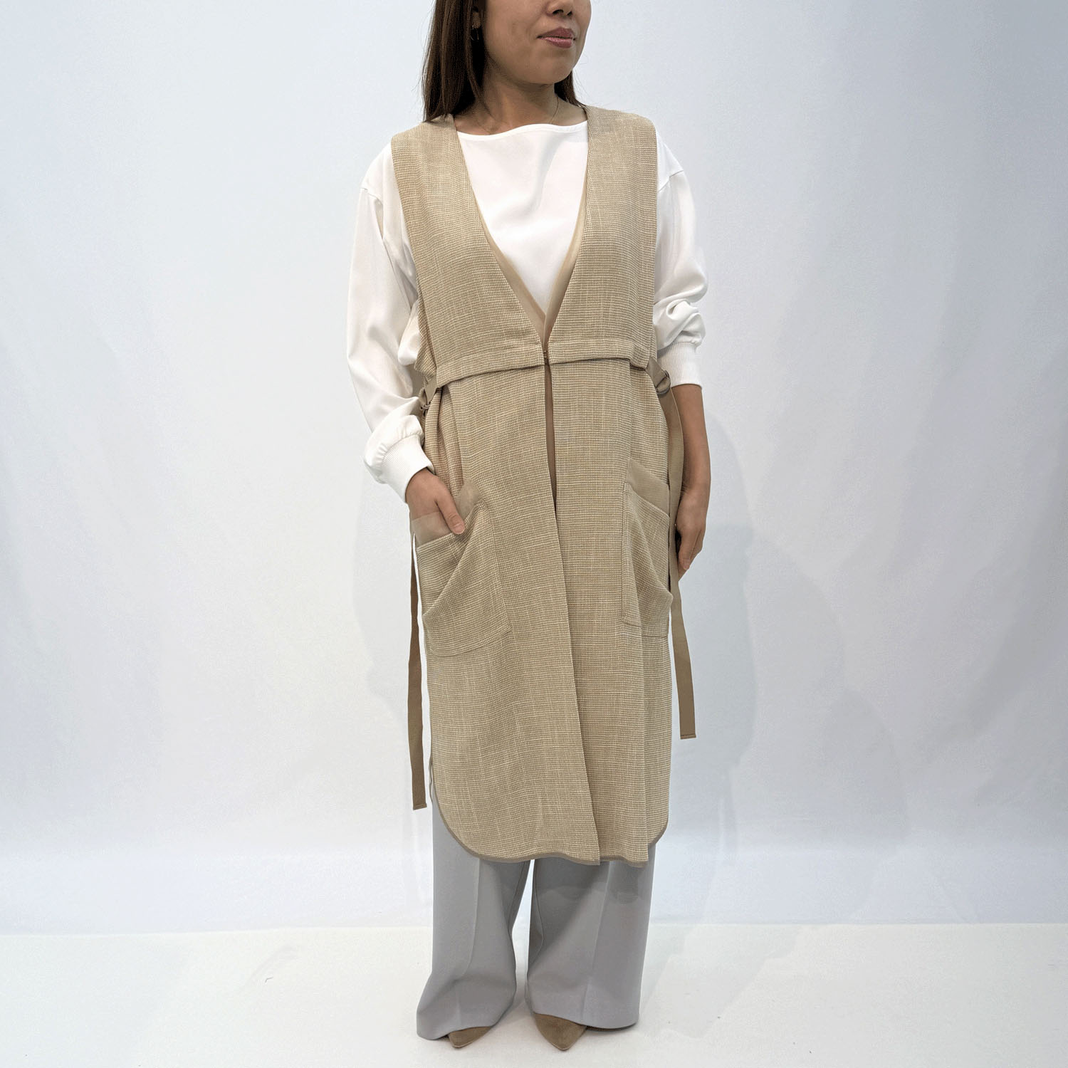 ハルズアミ オーガンジードッキングロングベスト - 画像3