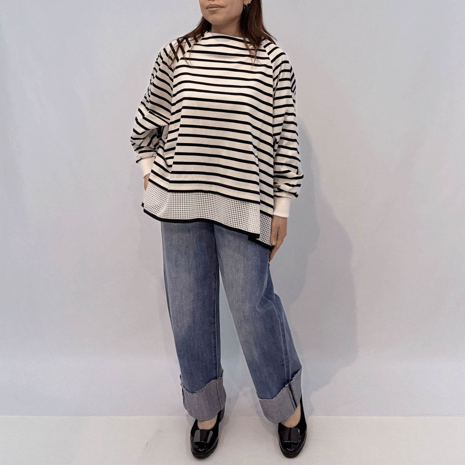 ハルズアミ メッシュヘムボーダーフレアプルオーバー - 画像4