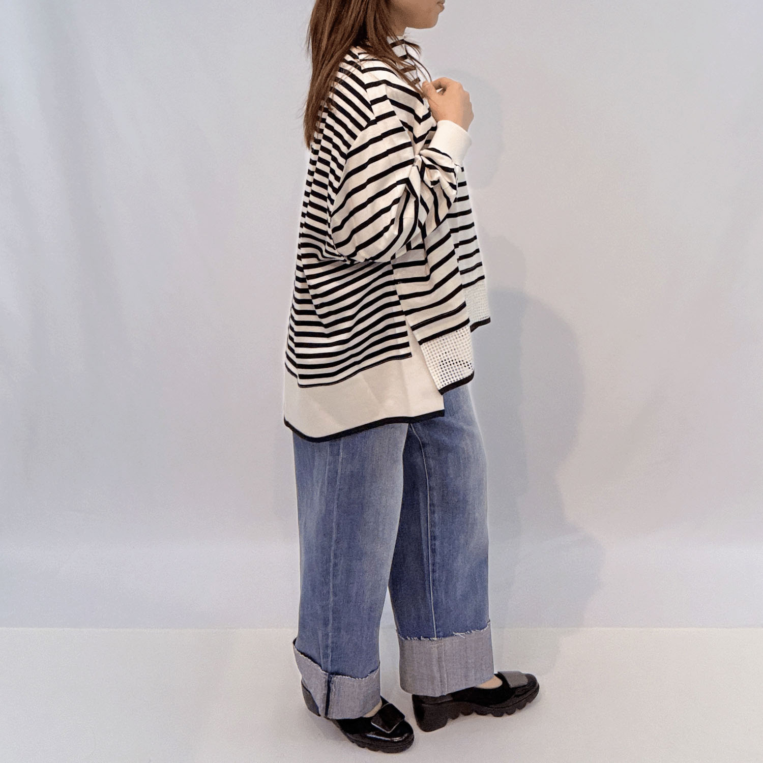 ハルズアミ メッシュヘムボーダーフレアプルオーバー - 画像5