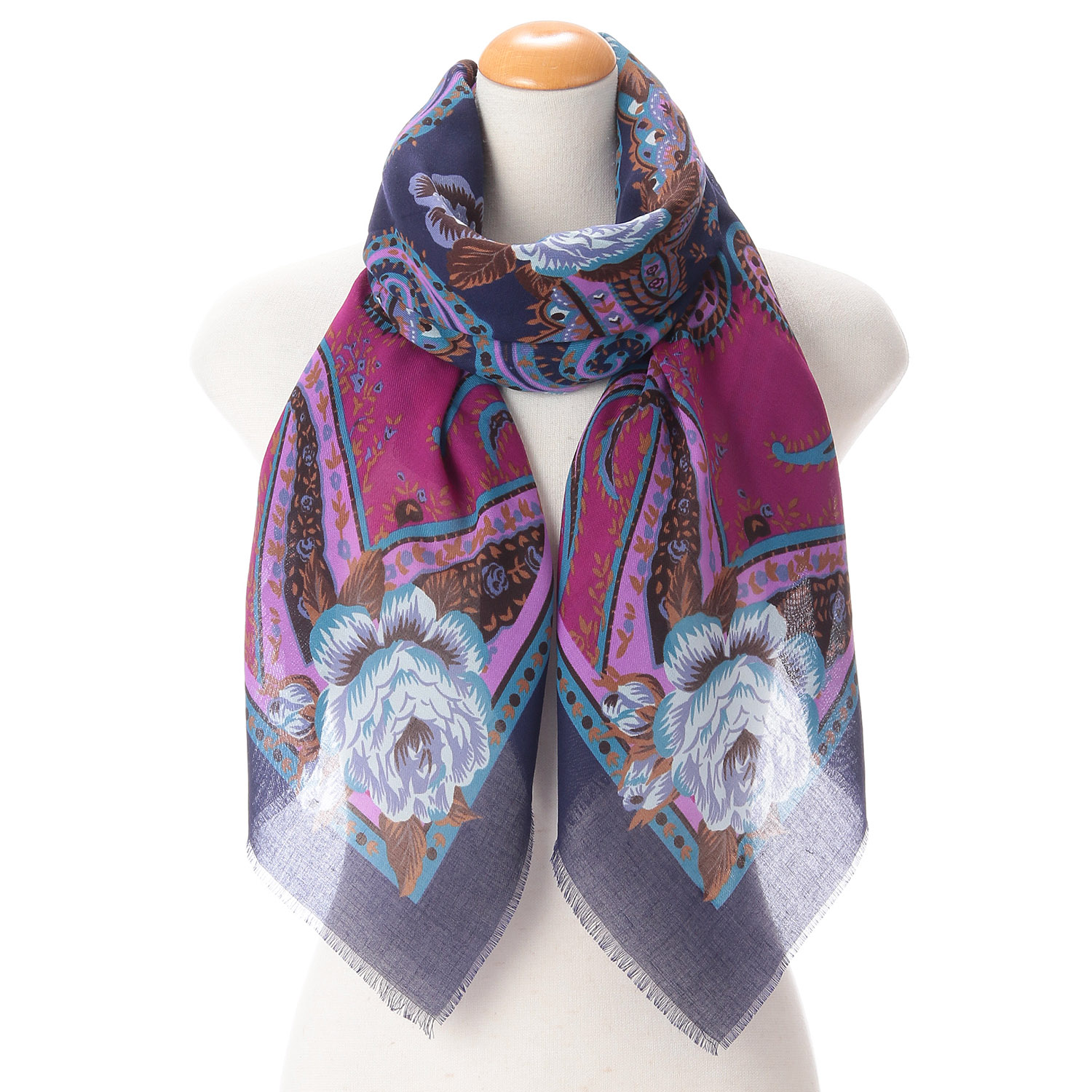 イタリア製 ペイズリープリントスカーフ 120×120 - 画像2