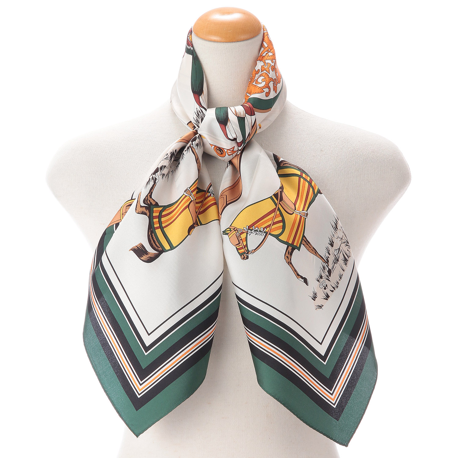 日本製 シルク馬柄大判スカーフ 88×88 - 画像4