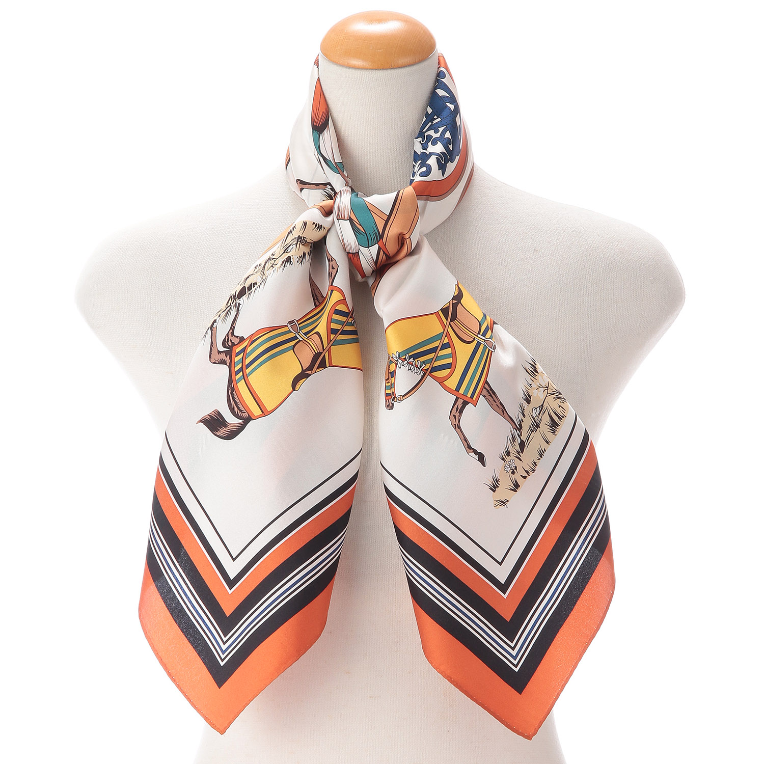 日本製 シルク馬柄大判スカーフ 88×88