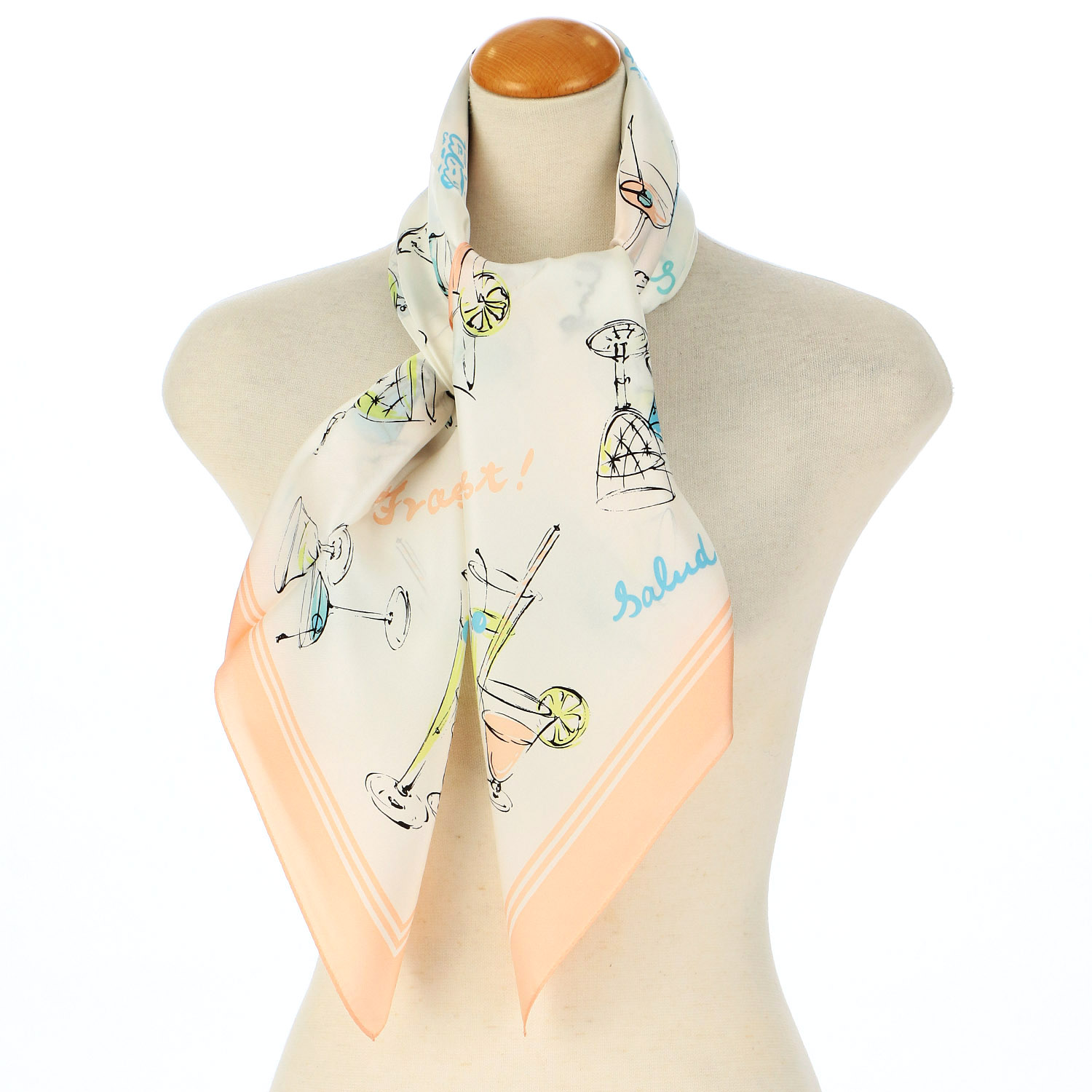 日本製 シルクカクテル柄大判スカーフ 88×88 - 画像1