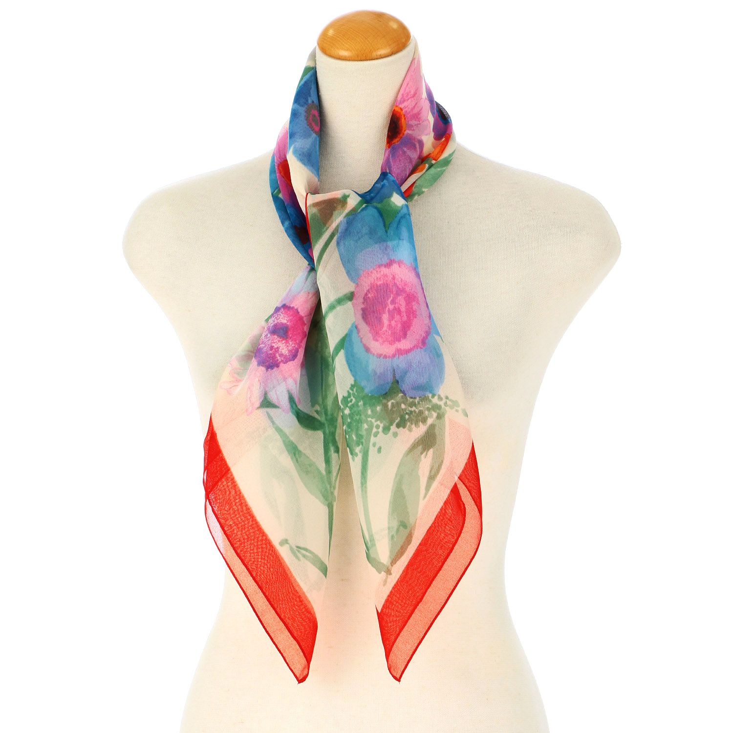 イタリア製 フラワー柄大判シフォンスカーフ 88×88 - 画像2