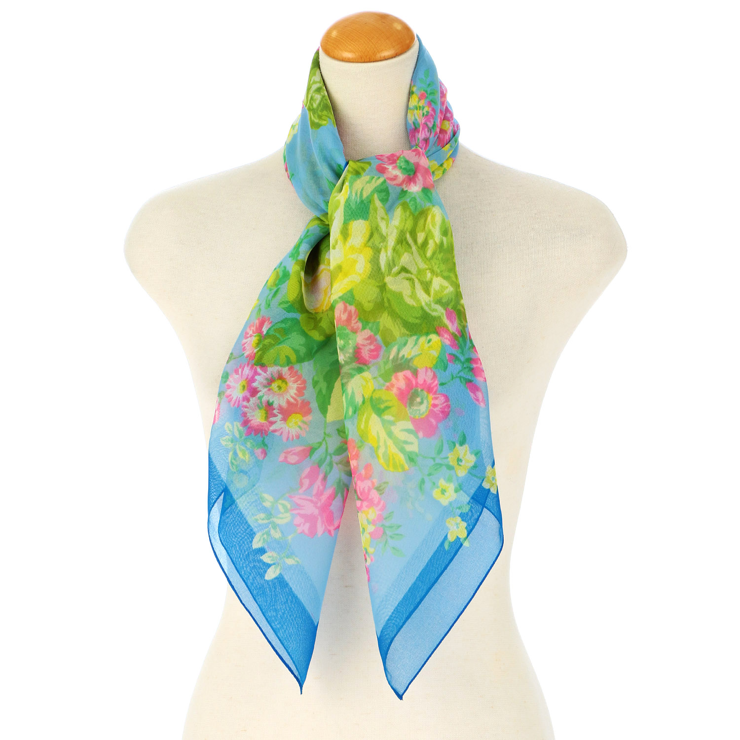 イタリア製 ブーケ柄大判シフォンスカーフ 88×88 - 画像6