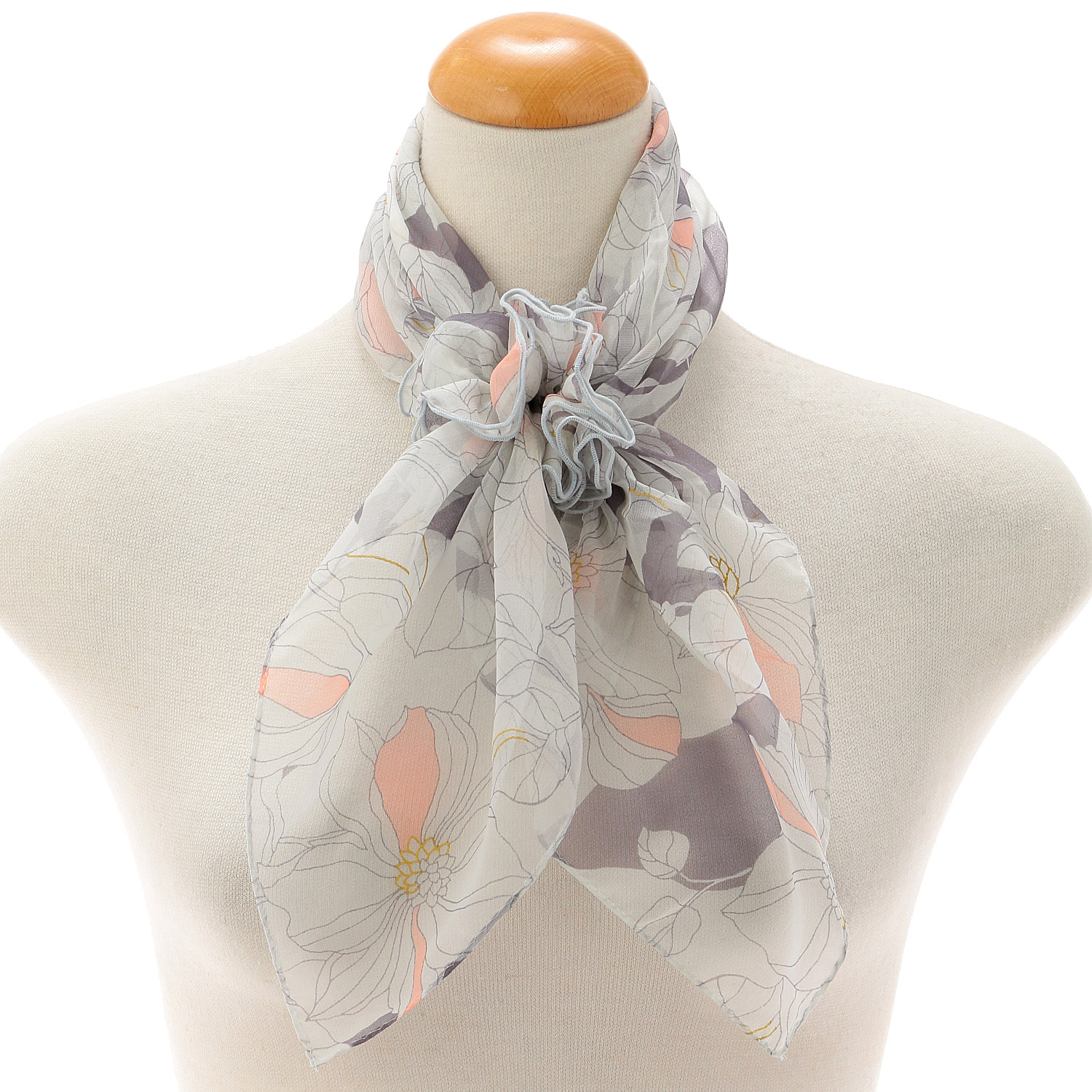 日本製 シルクシフォンシュシュ付きスカーフ - 画像12