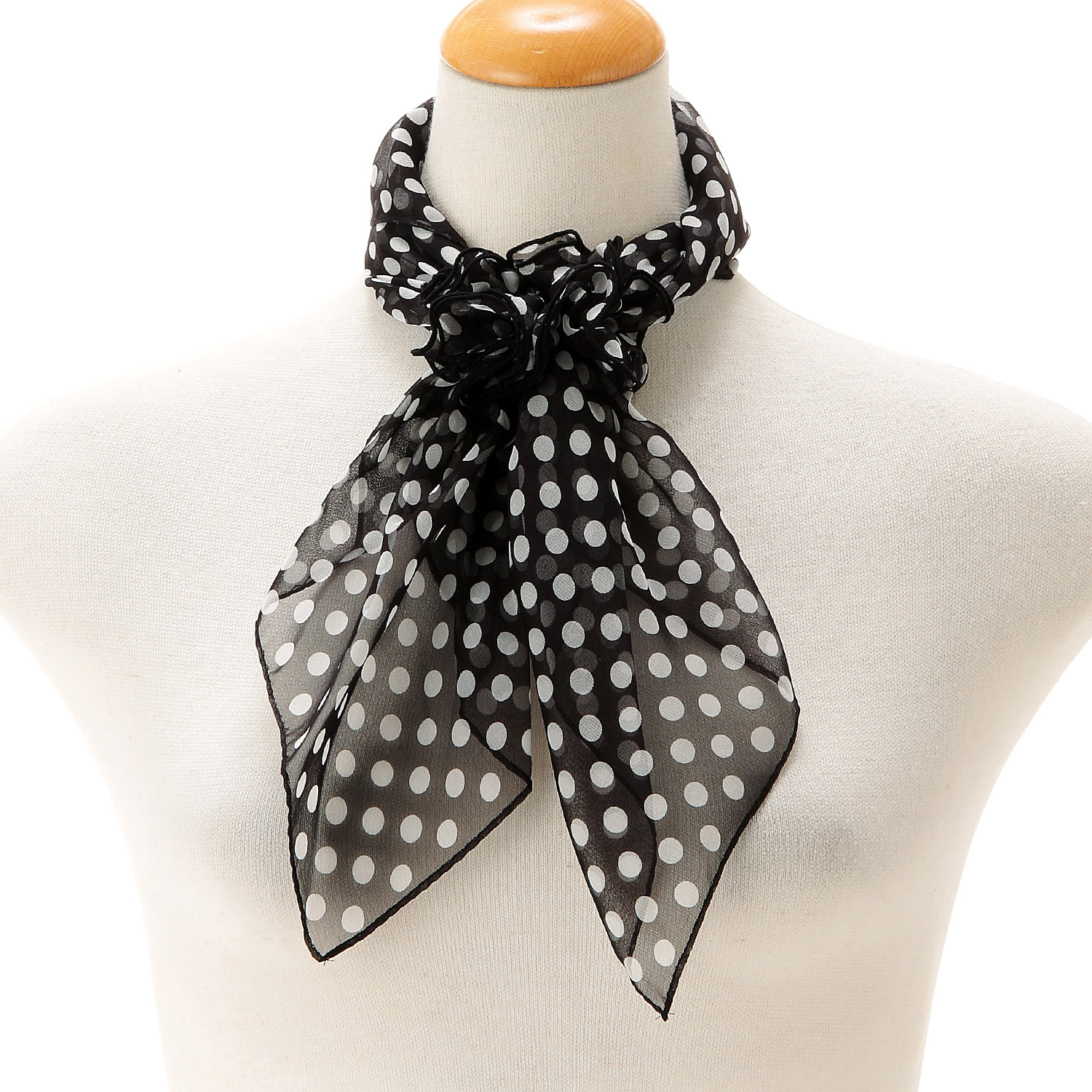 日本製 シルクシフォンシュシュ付きスカーフ - 画像4