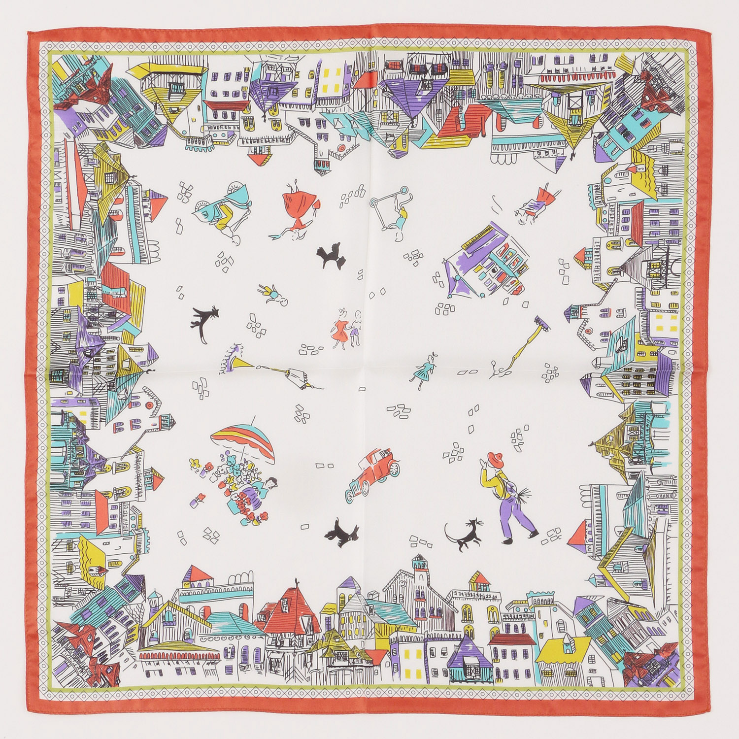 日本製 横浜シルクスカーフ ヴィレッジ 53×53 - 画像2