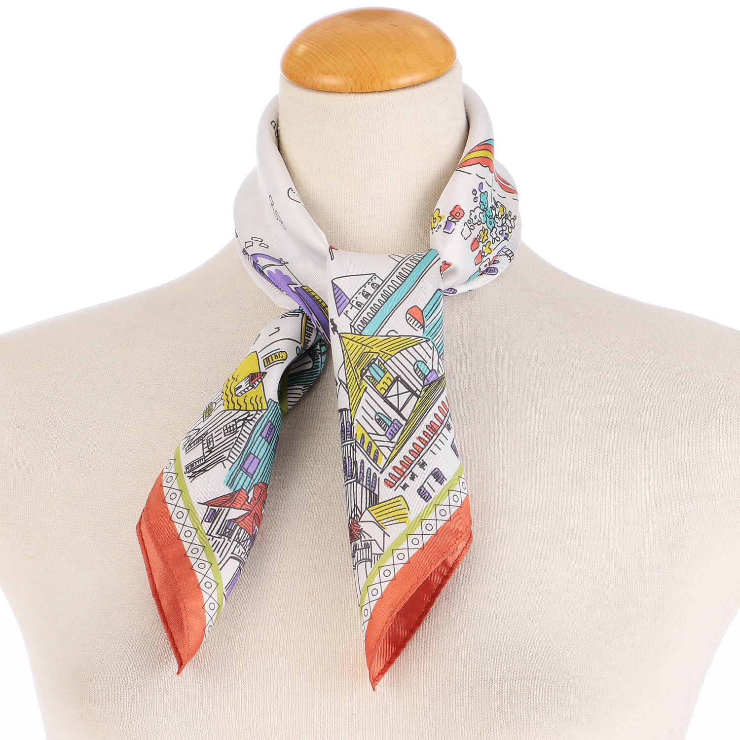 日本製 横浜シルクスカーフ ヴィレッジ 53×53 - 画像1