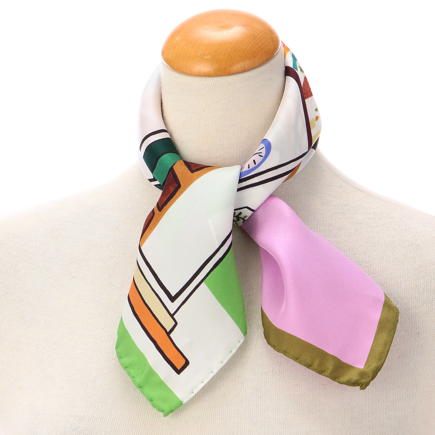 イタリア製 シルクスカーフ ウィンドウ柄 53×53 - 画像2