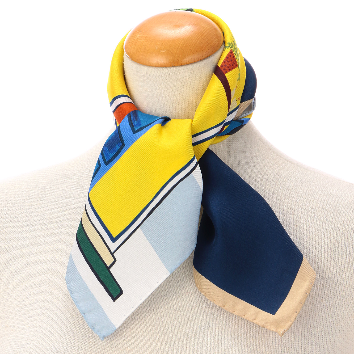 イタリア製 シルクスカーフ ウィンドウ柄 53×53 - 画像3