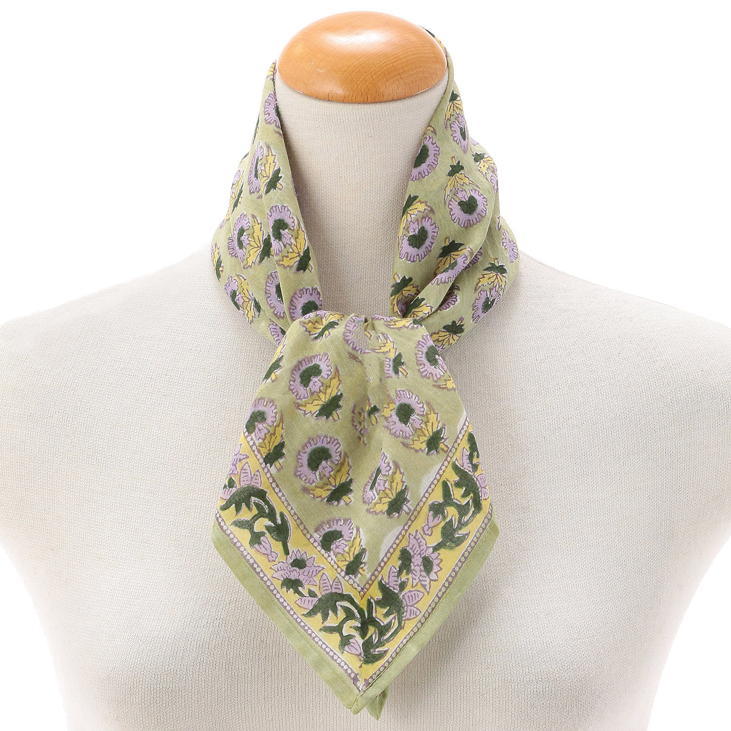 インド製 ブロックプリントフラワーハンカチスカーフ 50×50 - 画像3