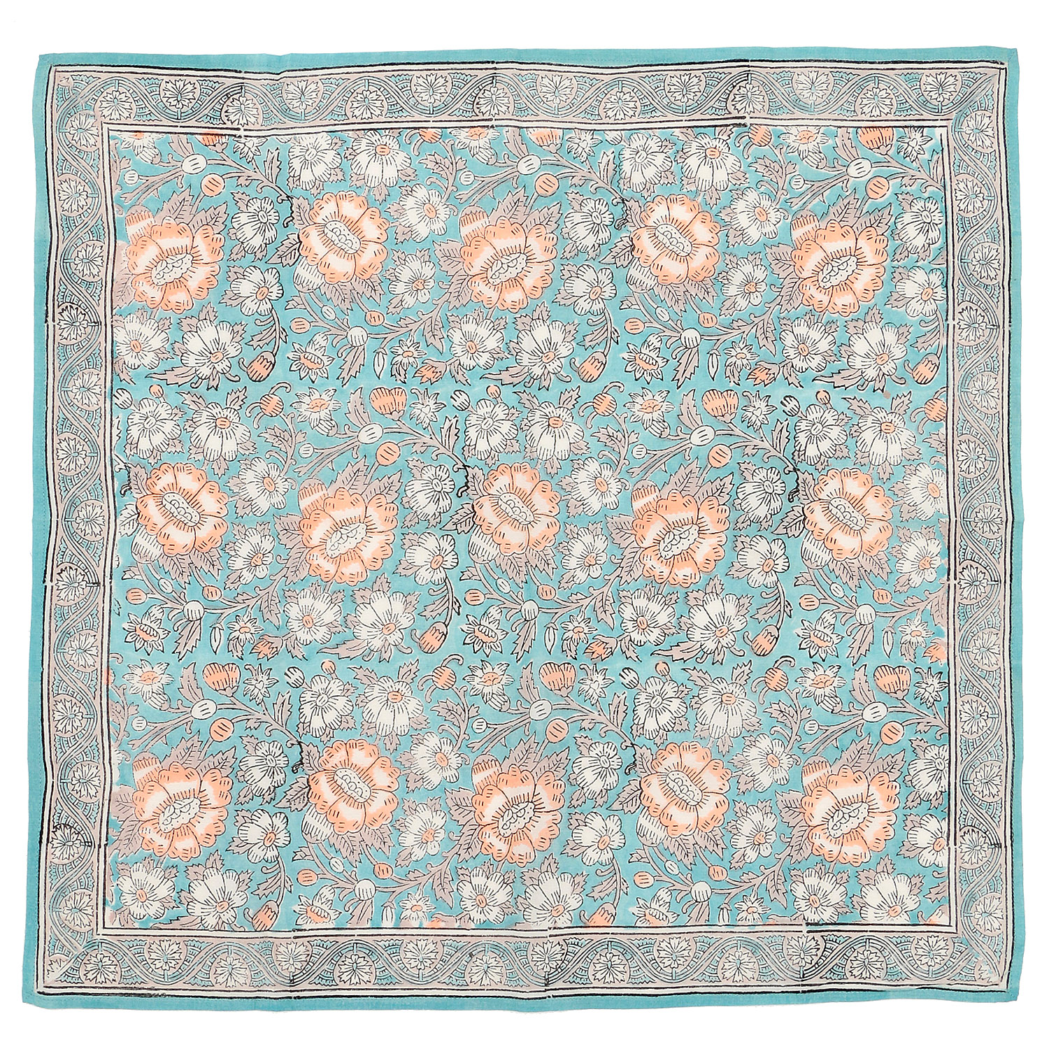 インド製 ブロックプリントフラワーハンカチスカーフ 50×50 - 画像6