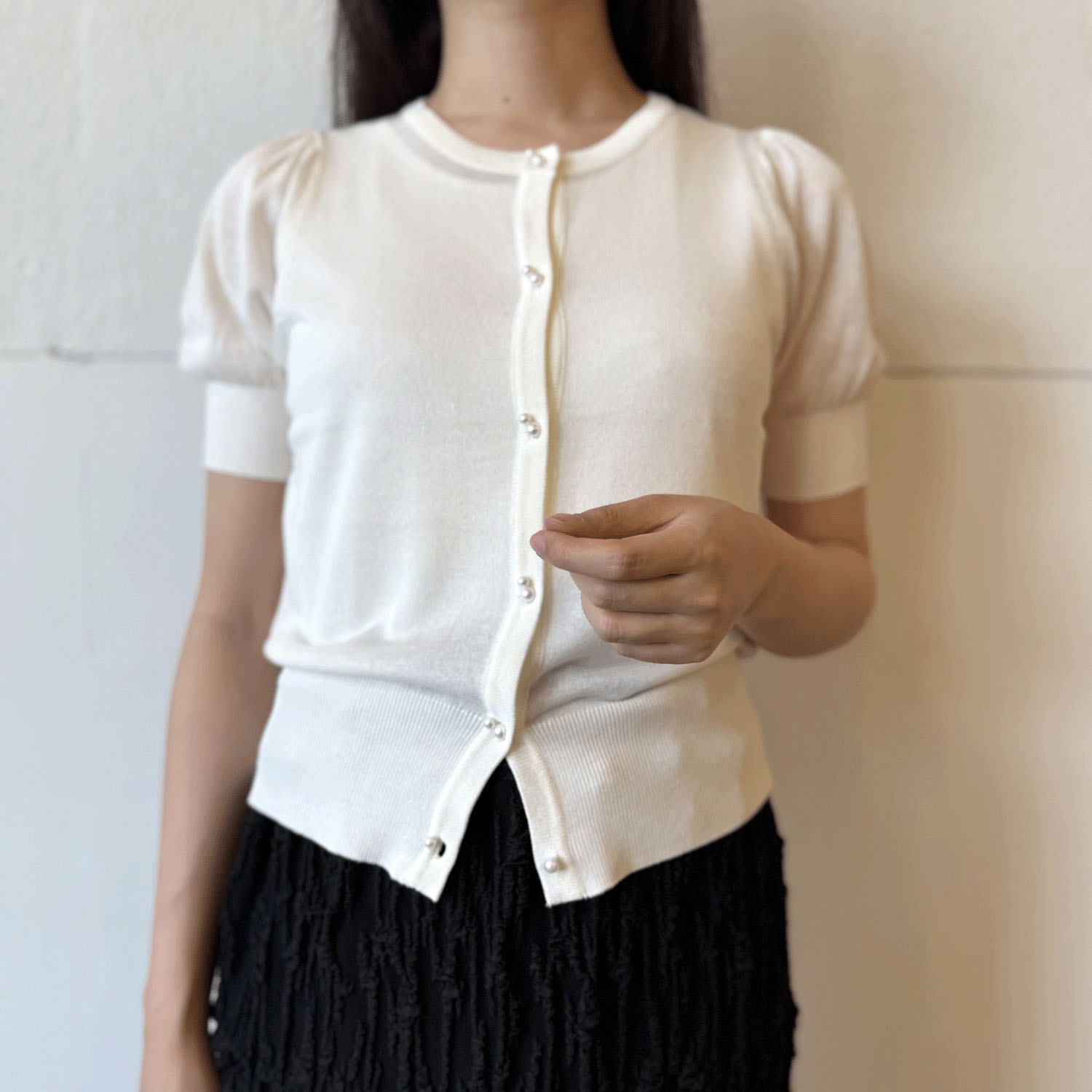 ダブルボタンシアーカーディガン