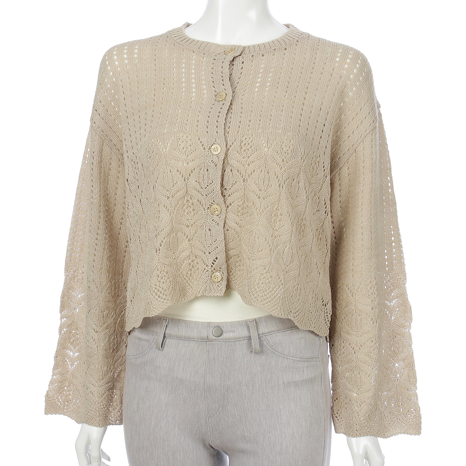 透かし柄丸首カーディガン - 画像9