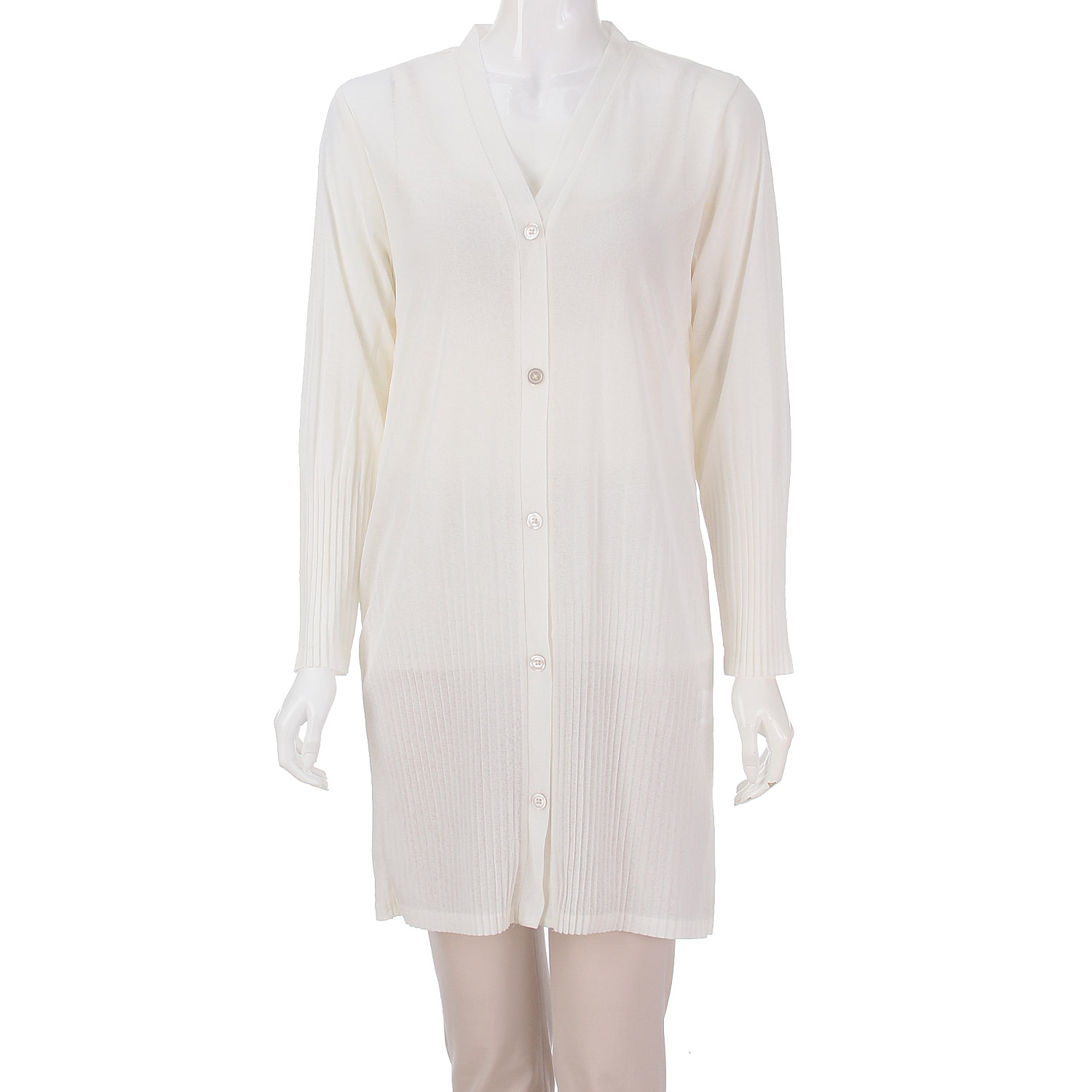 梨地天竺プリーツロングカーディガン