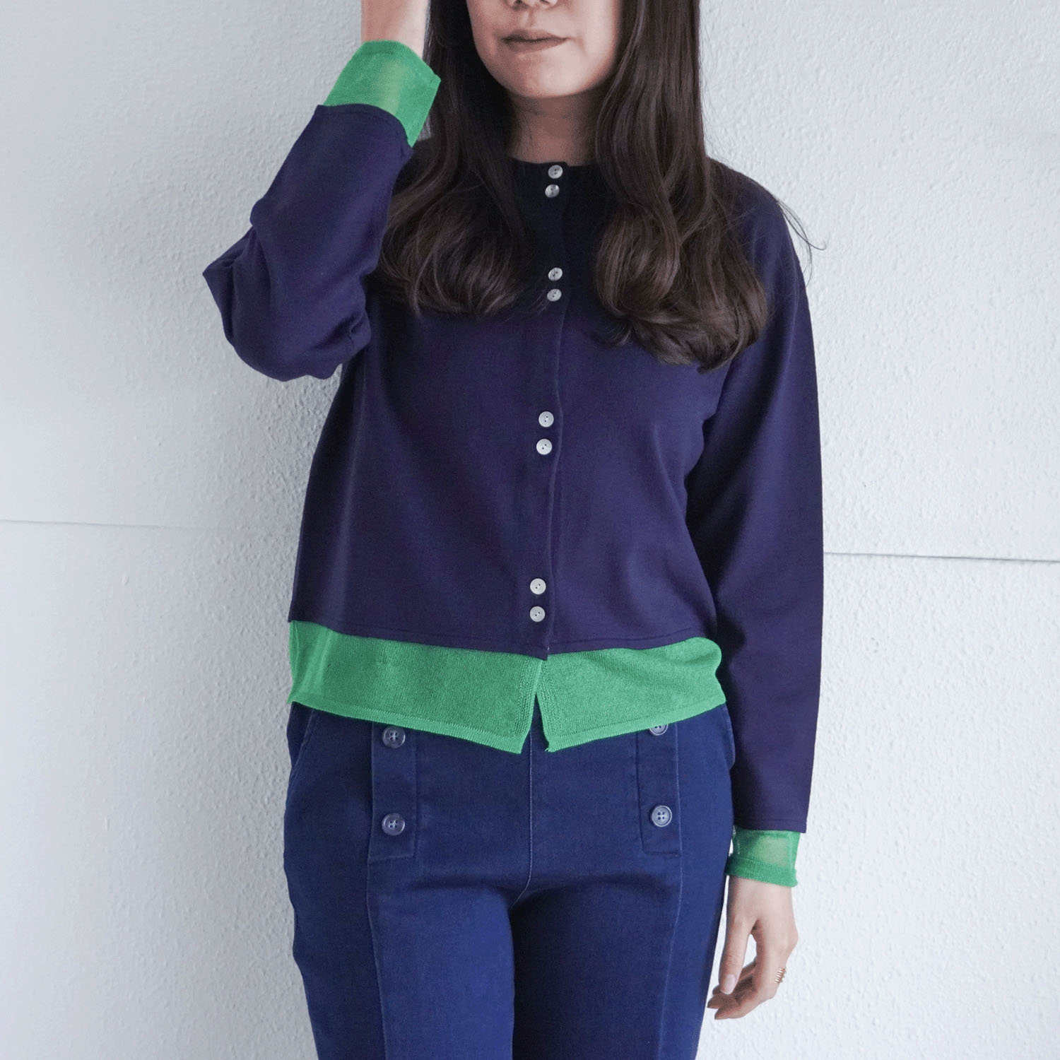 袖口裾シアー配色カーディガン - 画像7