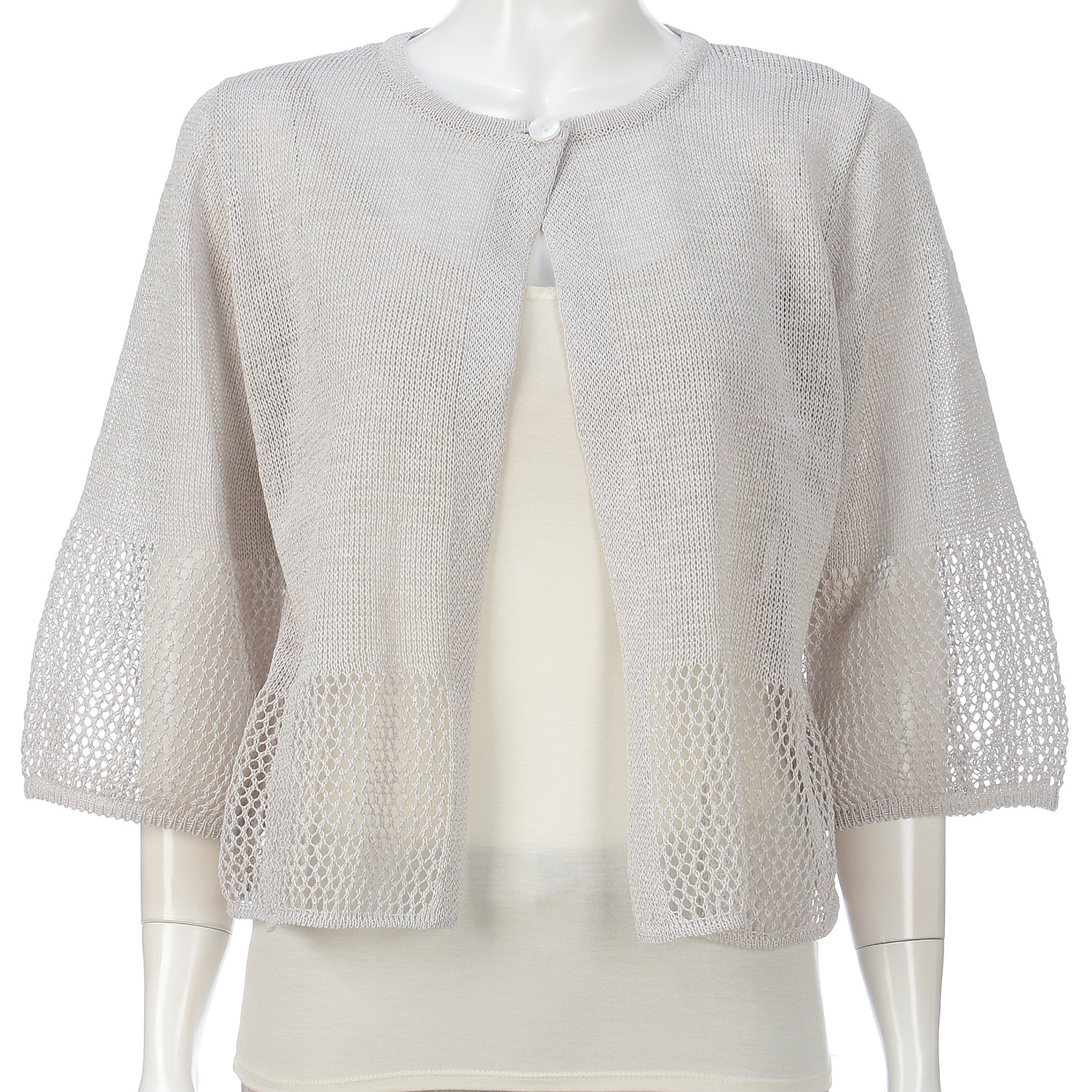 抄繊糸透かし編み1釦カーディガン - 画像13