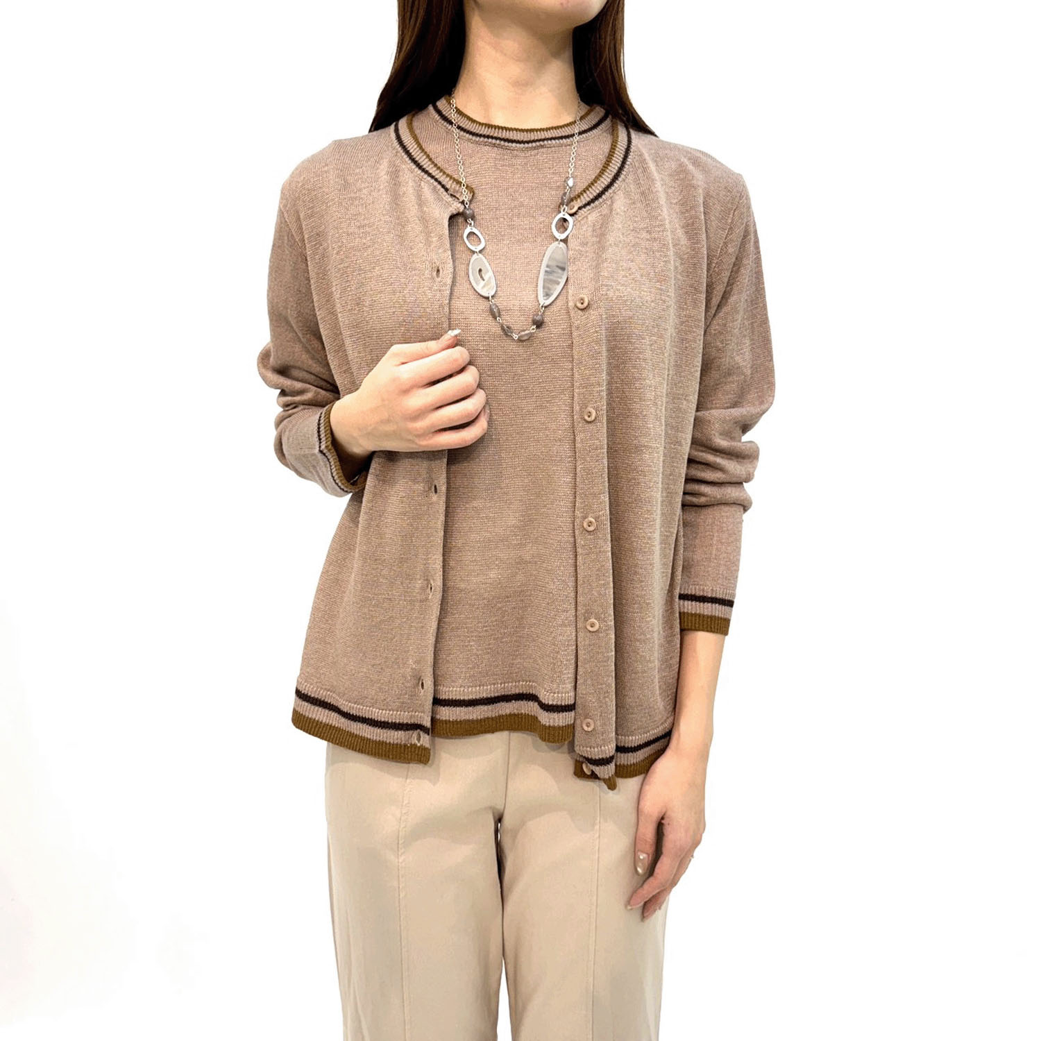 麻100％3配色カーディガン - 画像11