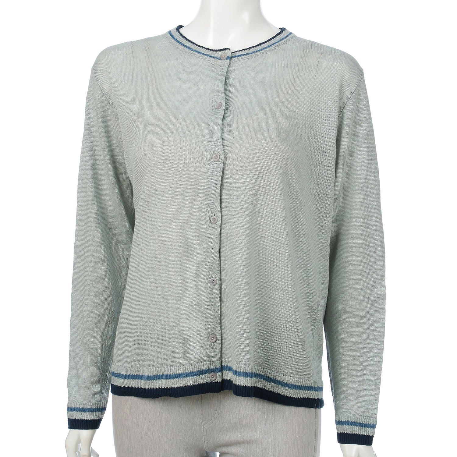 麻100％3配色カーディガン - 画像3