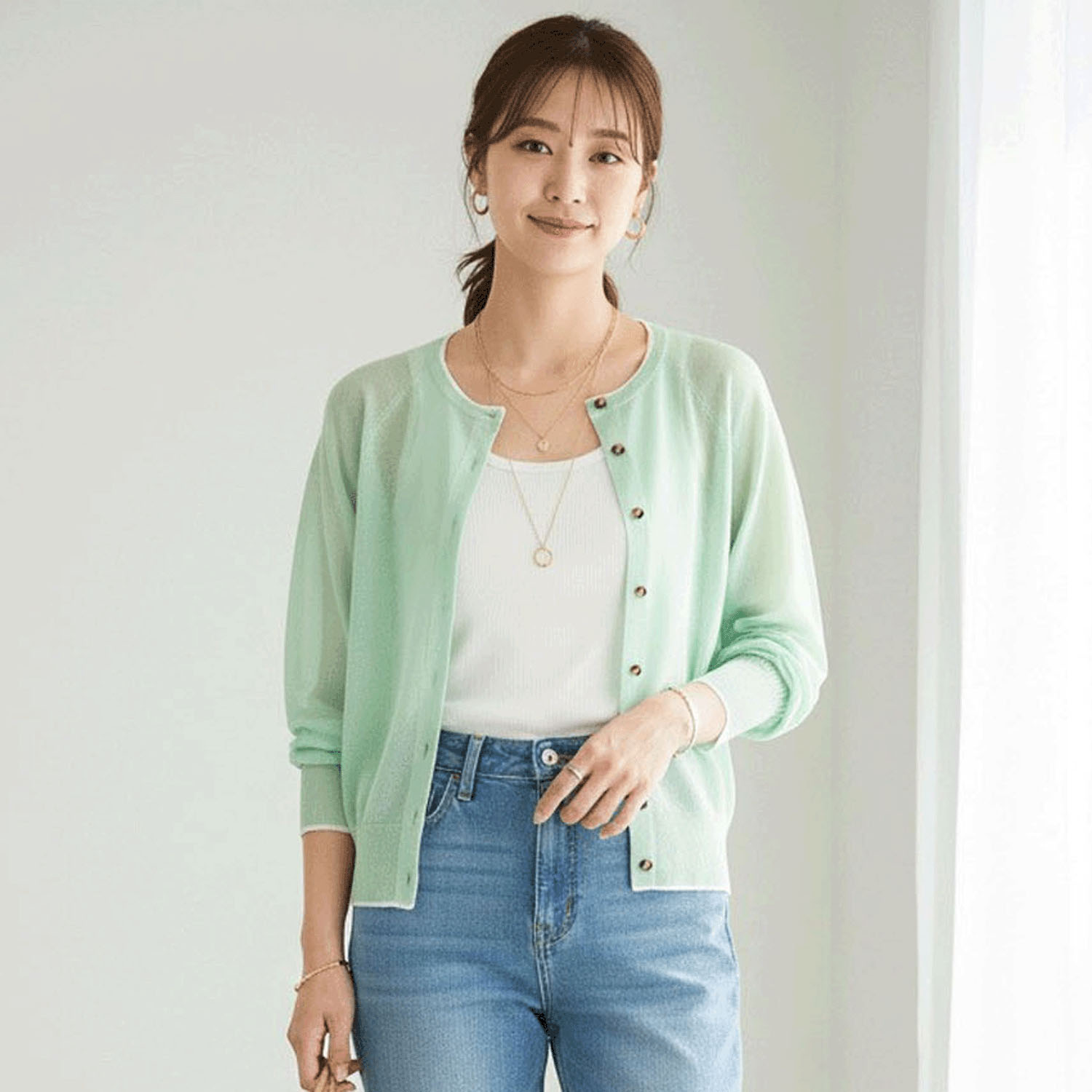 LEVITA配色クルーネックカーディガン - 画像8