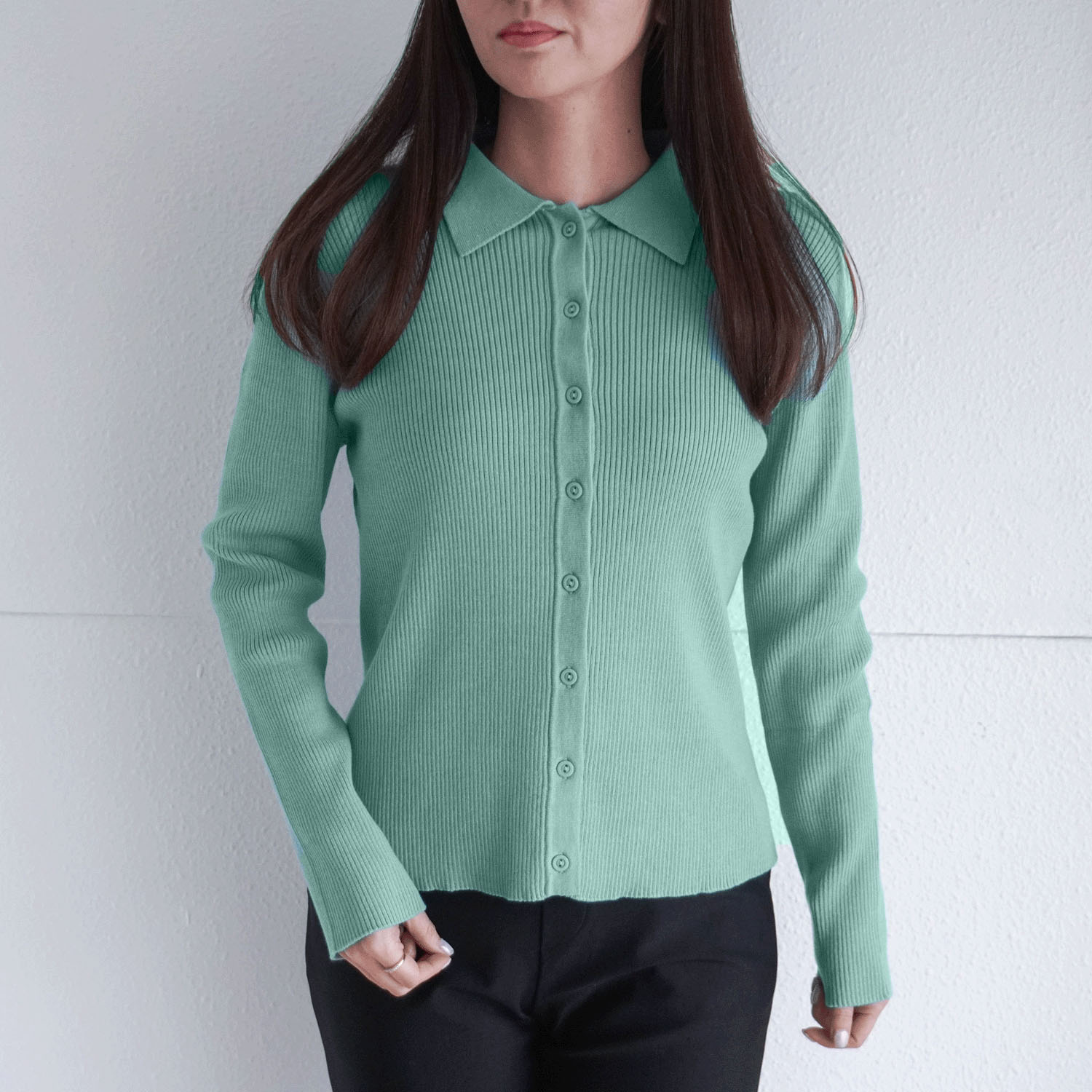 【Insta Live】スビンコットンポロ衿リブ編みカーディガン - 画像12