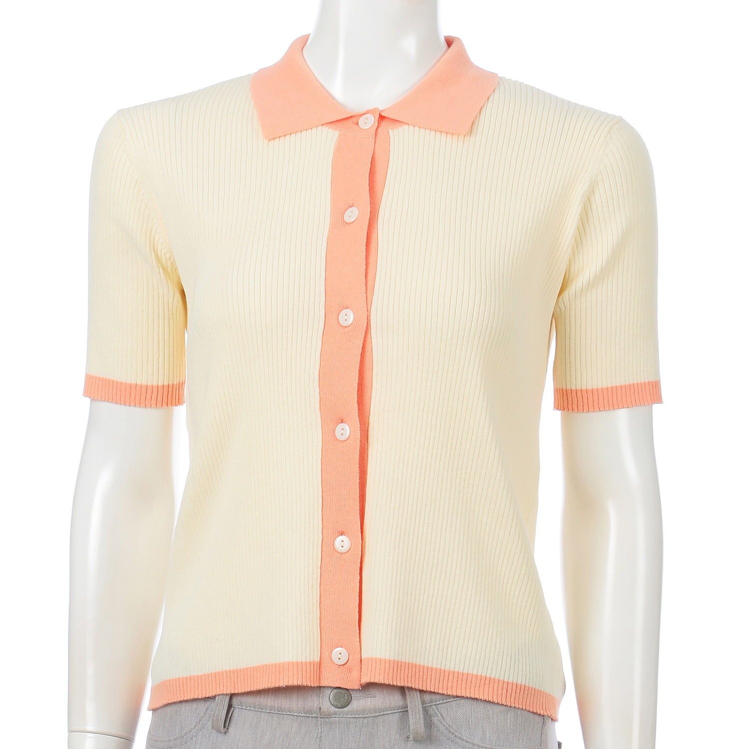 配色衿付きカーディガン