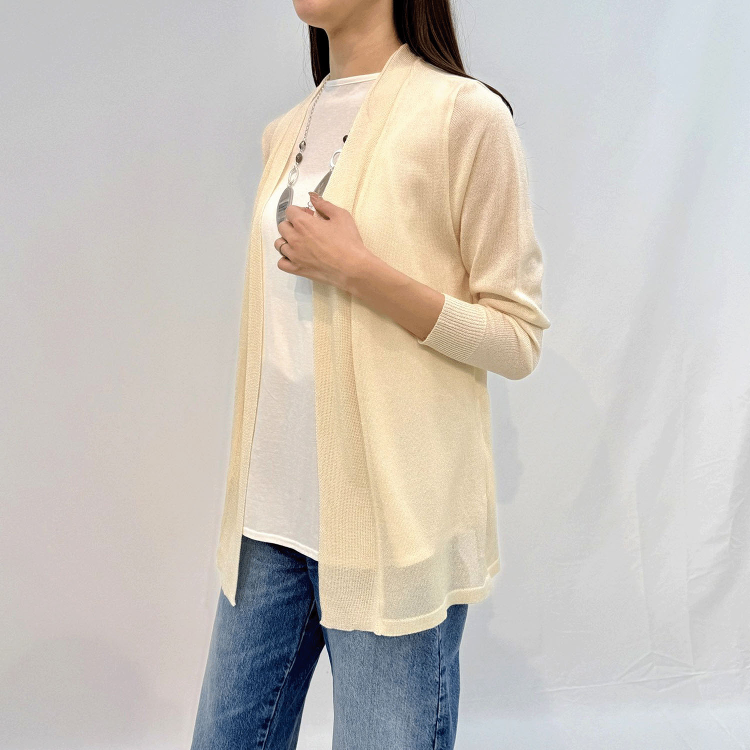 シルク混後ろギャザートッパーカーディガン - 画像5