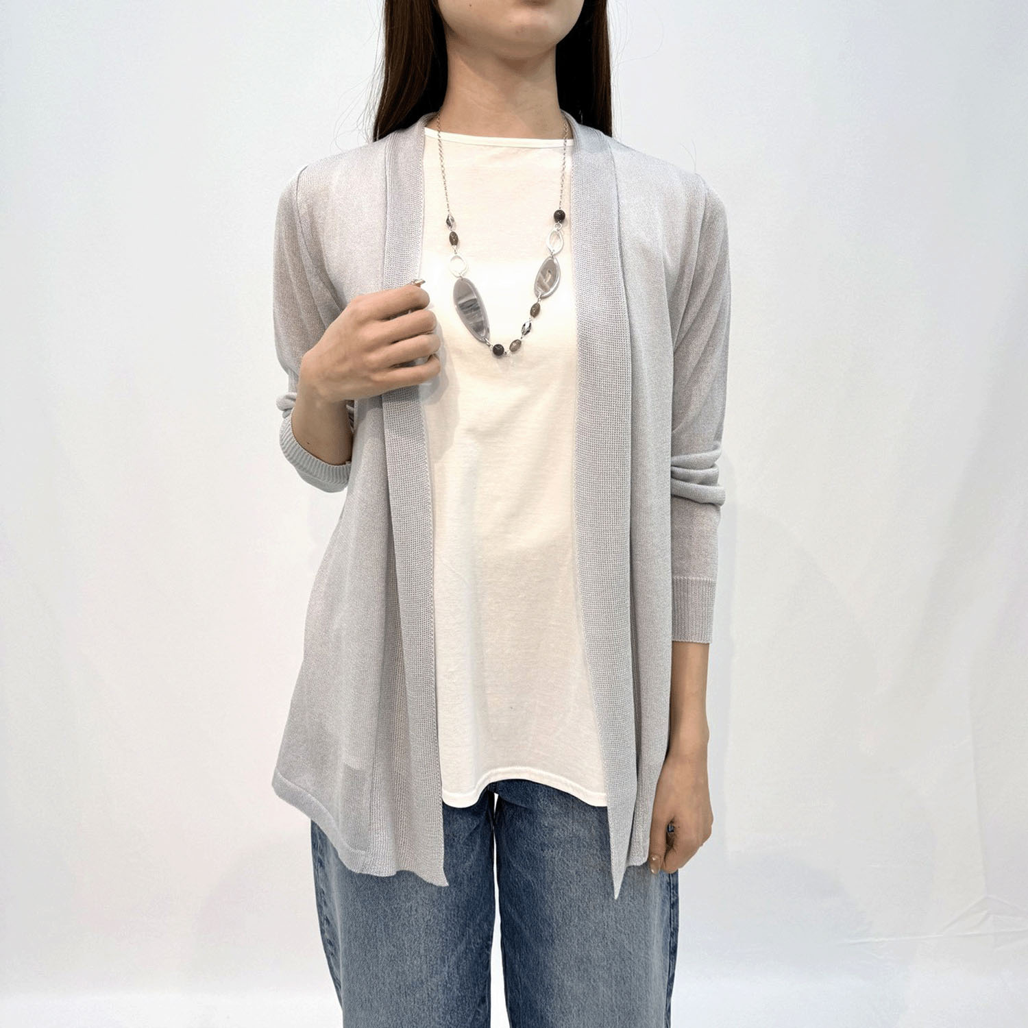シルク混後ろギャザートッパーカーディガン