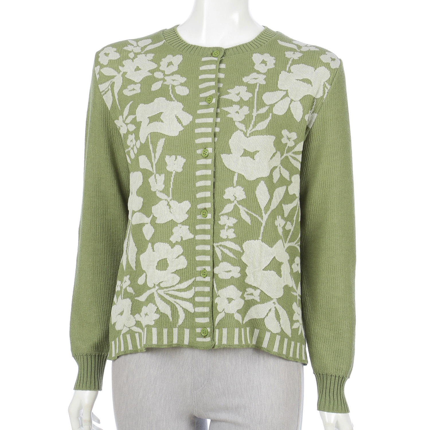 花柄膨れジャガード丸首カーディガン - 画像5