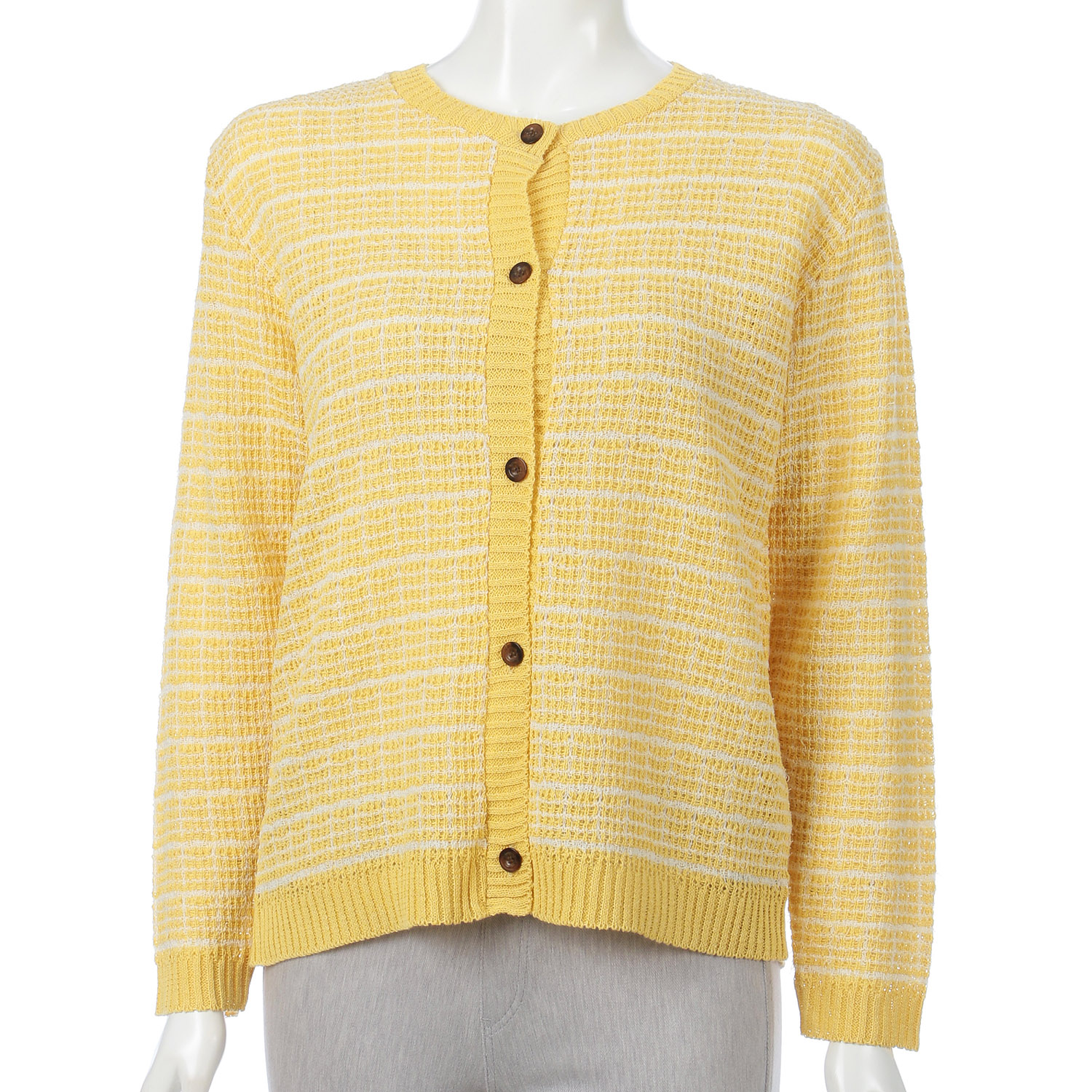 格子柄丸首カーディガン - 画像5