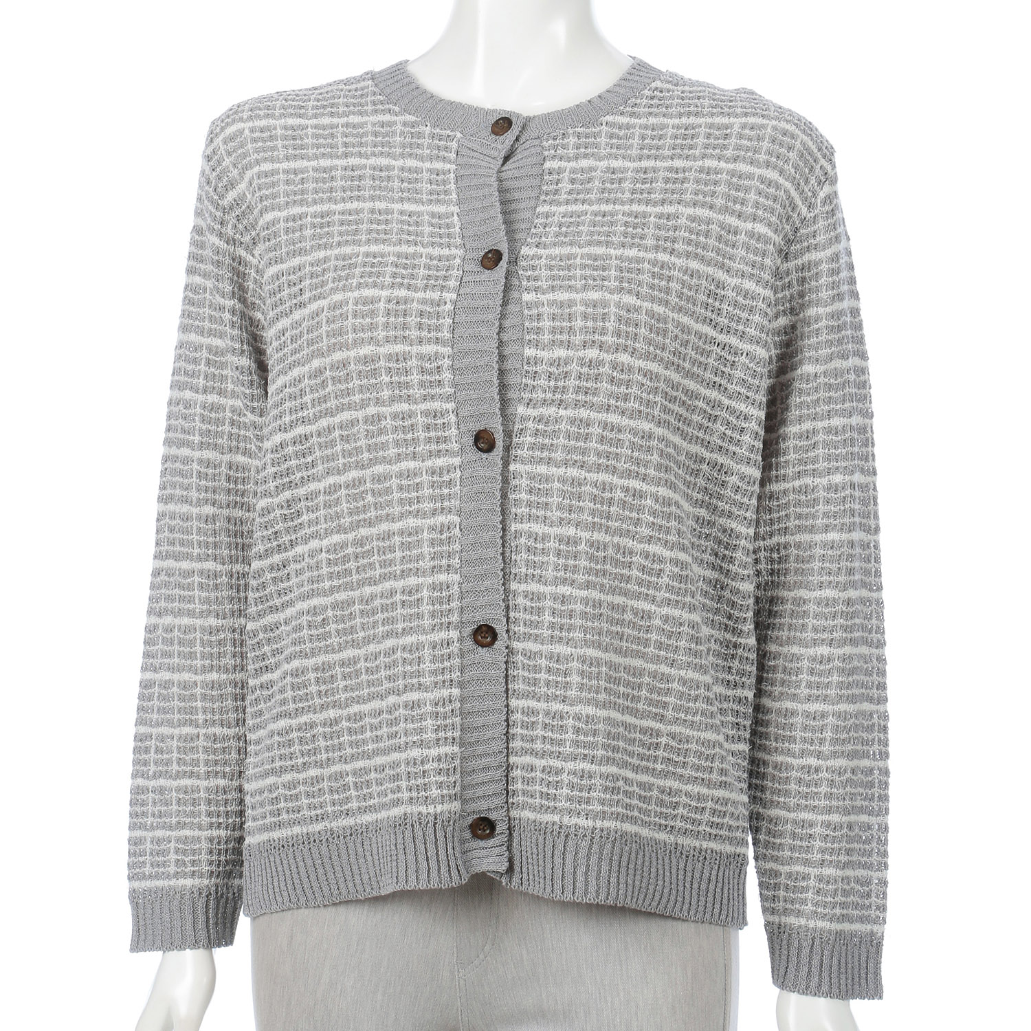 格子柄丸首カーディガン