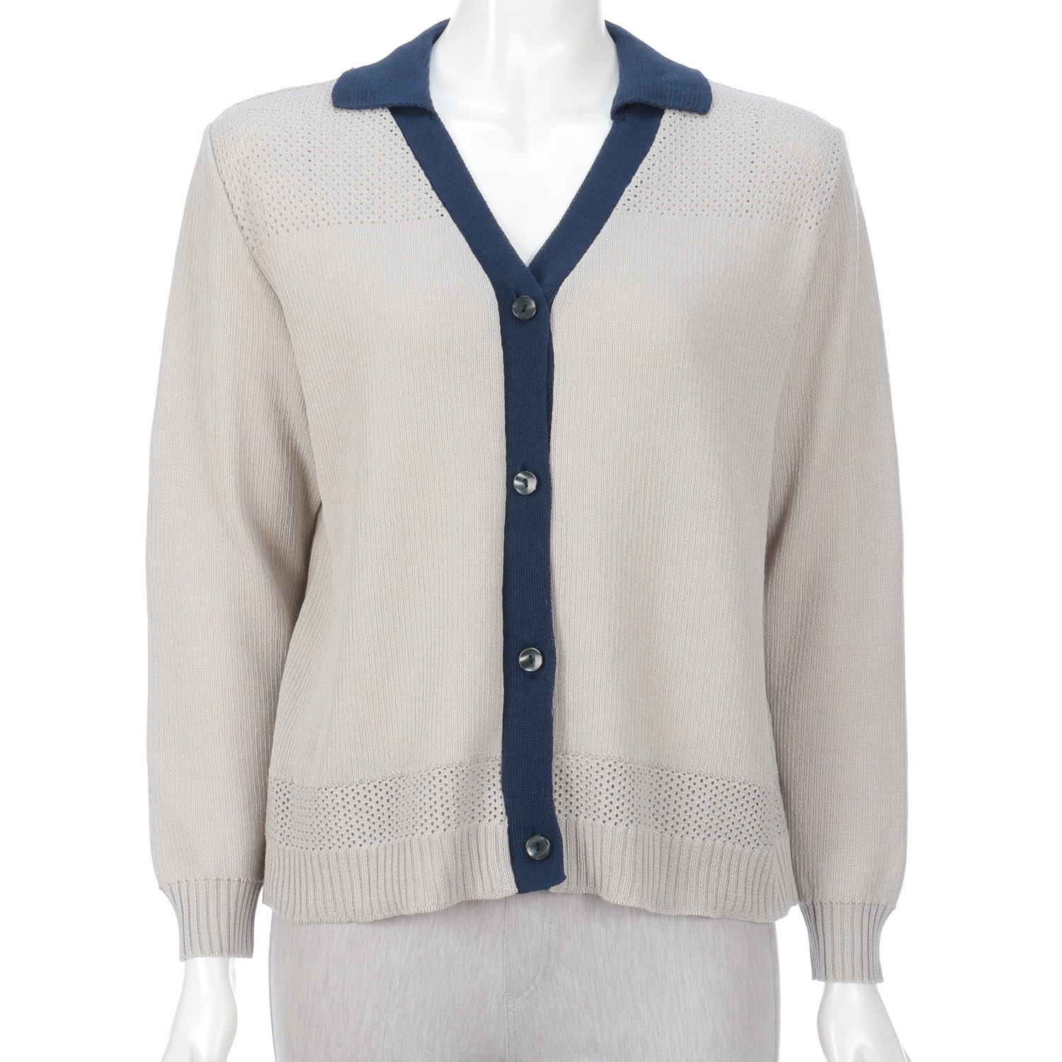 配色衿付きカーディガン - 画像1