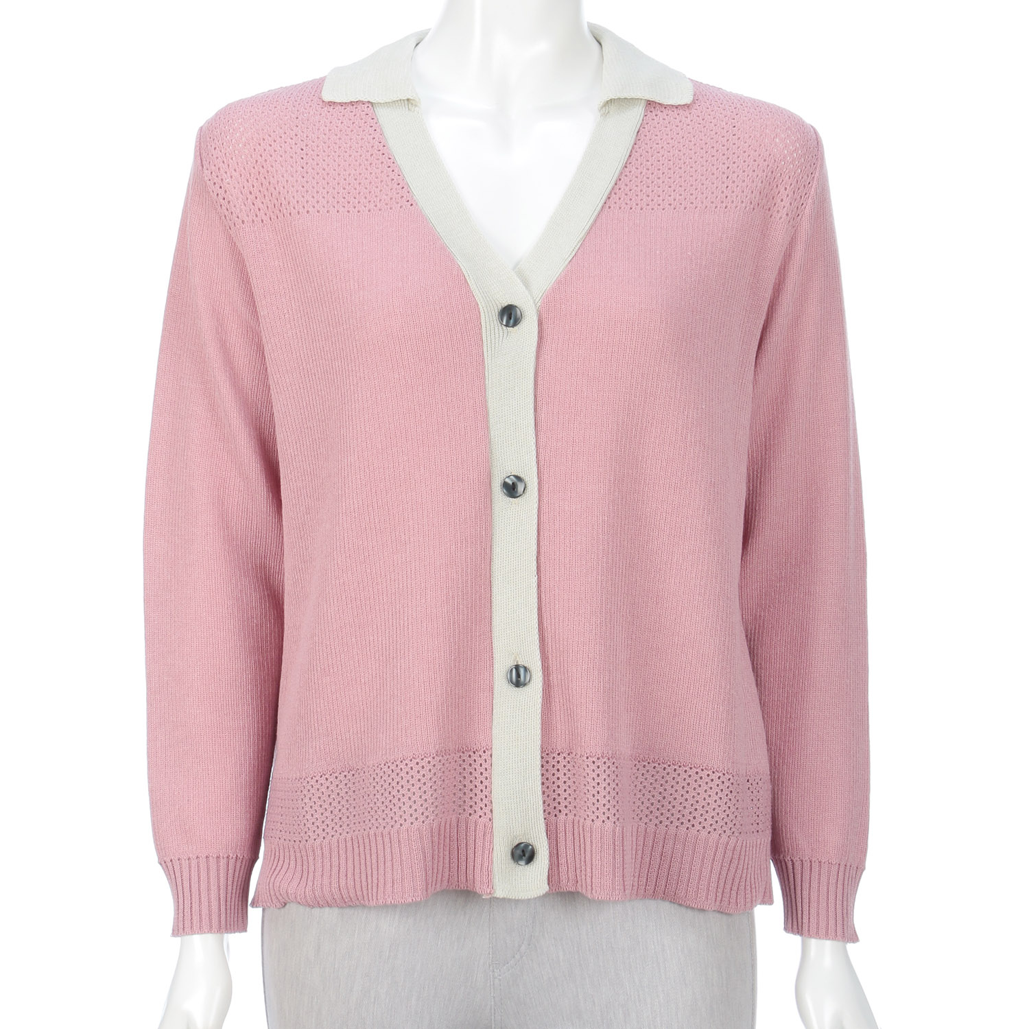 配色衿付きカーディガン