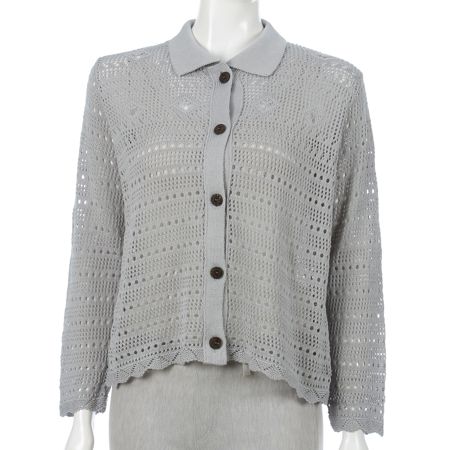 透かし柄衿付きカーディガン - 画像2