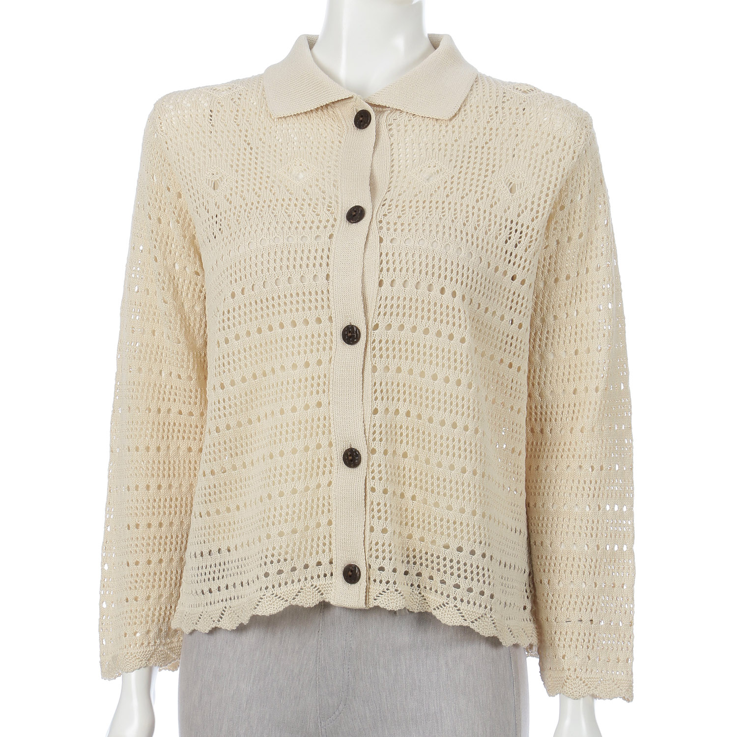 透かし柄衿付きカーディガン - 画像3