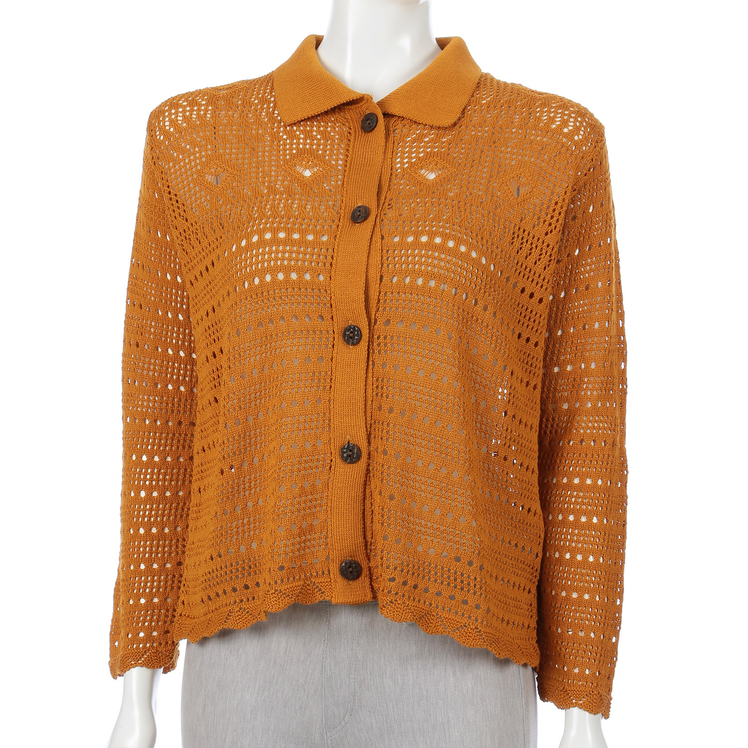 透かし柄衿付きカーディガン - 画像4