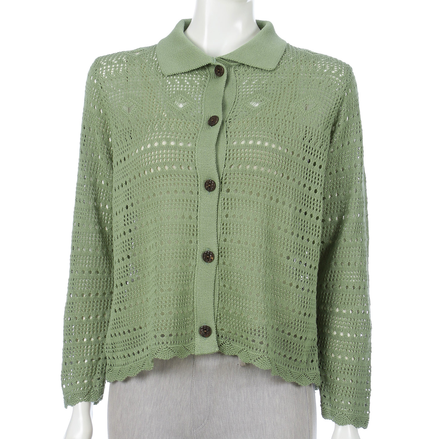 透かし柄衿付きカーディガン - 画像5