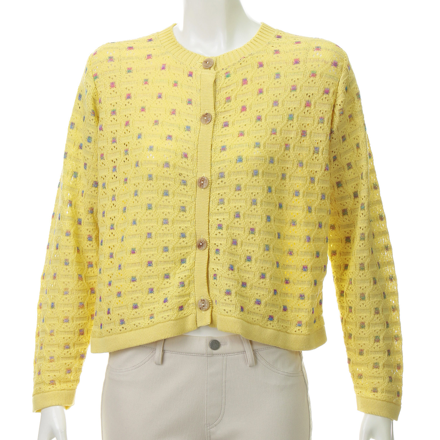 絣使い格子柄カーディガン - 画像6