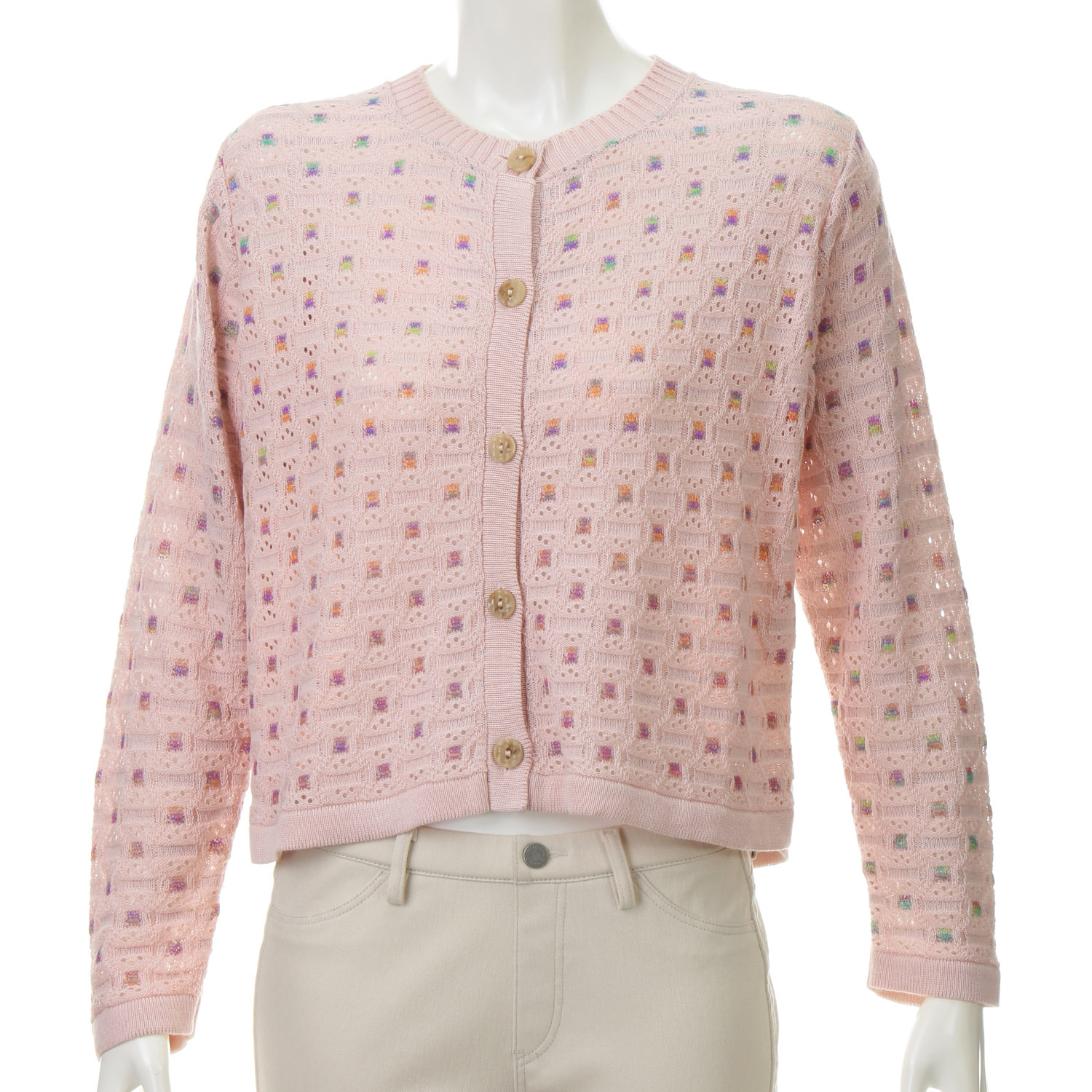 絣使い格子柄カーディガン - 画像1