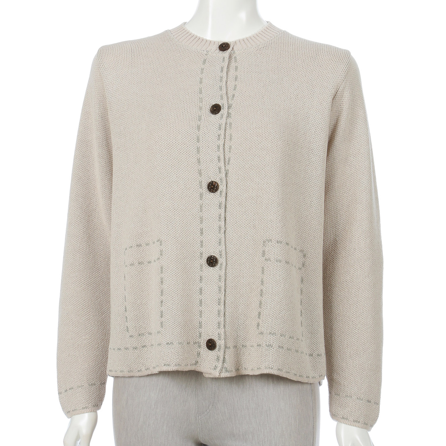 ジャガードステッチポケット柄丸首カーディガン - 画像3